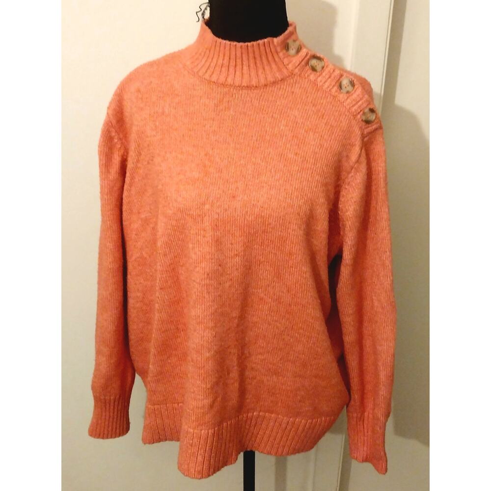 St. John’s Bay Coral Sweater XXL Button Shoulder Mock Neck Soft Knit Pullover